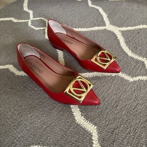 Valentino Red and Gold Flats with Pointed Toe
